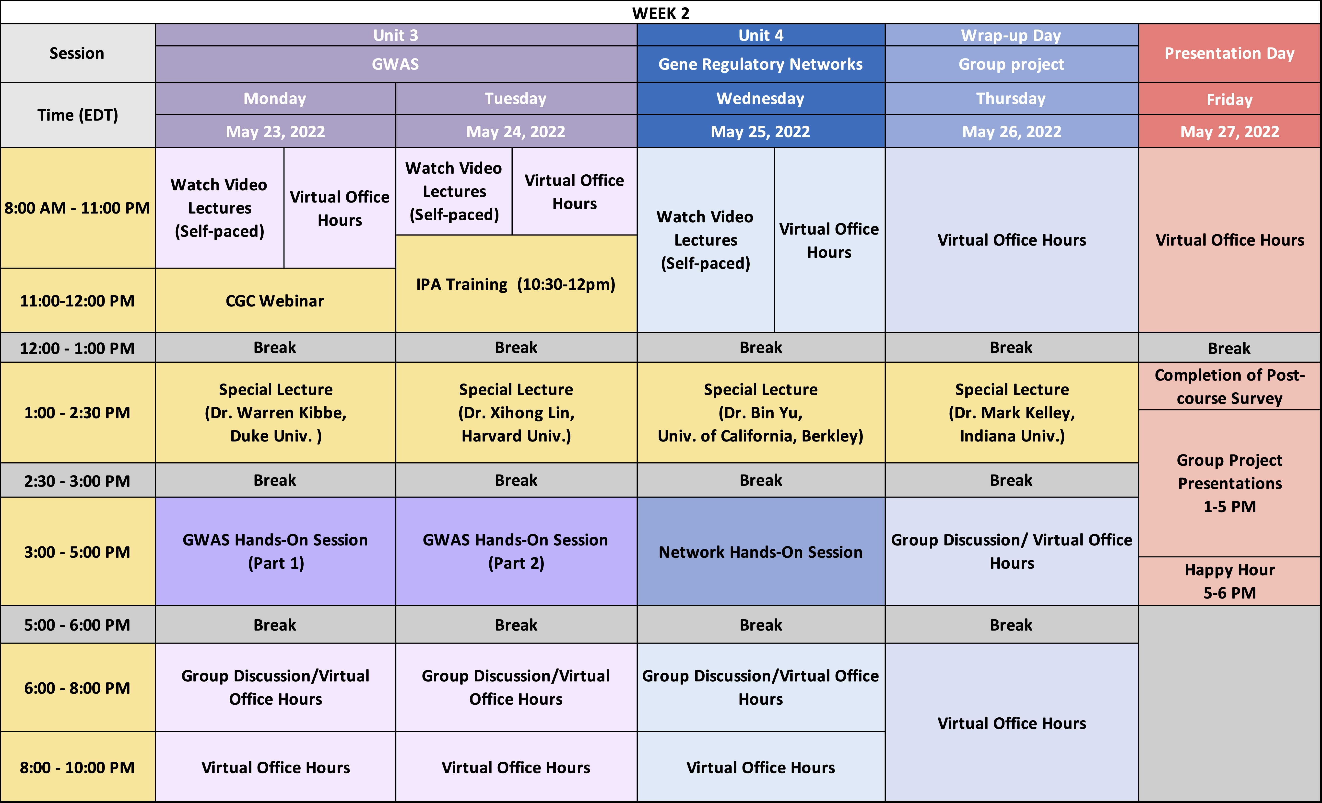 Course schedule2022 Summer Big Data Training for Cancer Research